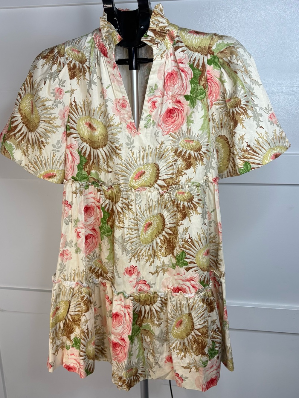 Tuckernuck Floral Tiered Mini Dress XS Ruffle Collar Cottagecore